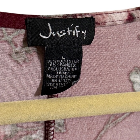 Justify Burgundy Floral Print 3/4 Sleeve Swing Dress Women's Size L - Picture 2 of 5